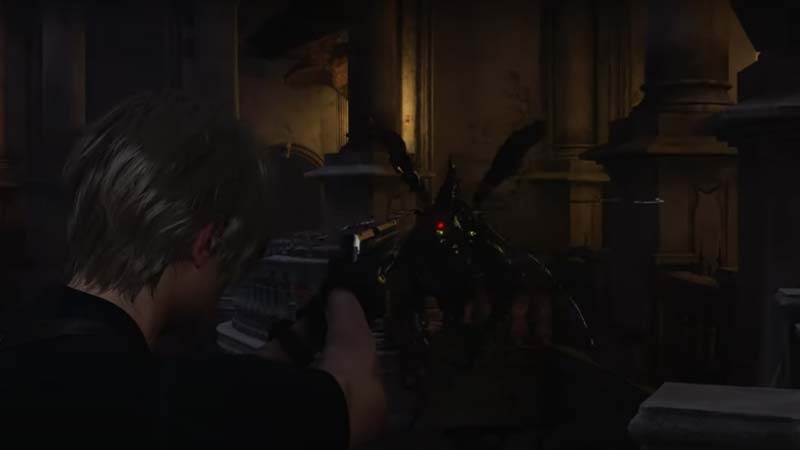 Resident Evil 4 Remake Chapter 4 Walkthrough 3 Shoot all 4 objects on the ceiling to prevent its fall.