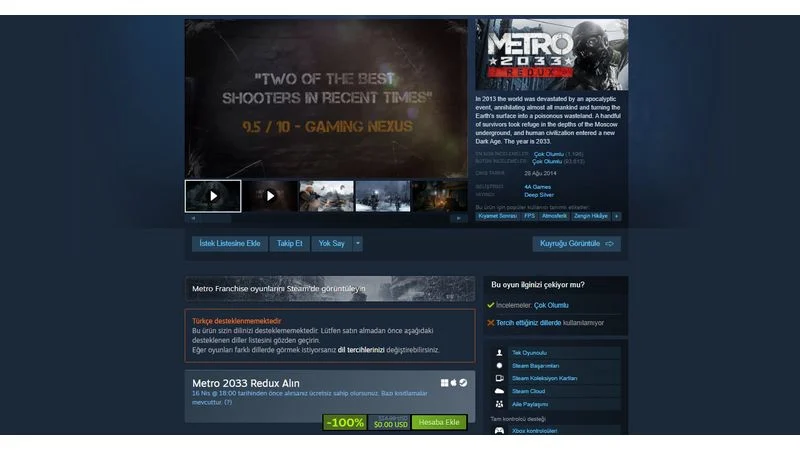 Steam Gives Away The Legendary Metro Game For Free 1 Steam Gives Away The Legendary Metro Game For Free