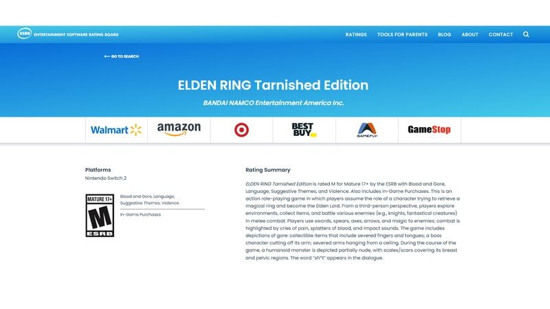Elden Ring: Tarnished Edition Rated for Switch 2 1 Elden Ring: Tarnished Edition Rated for Switch 2