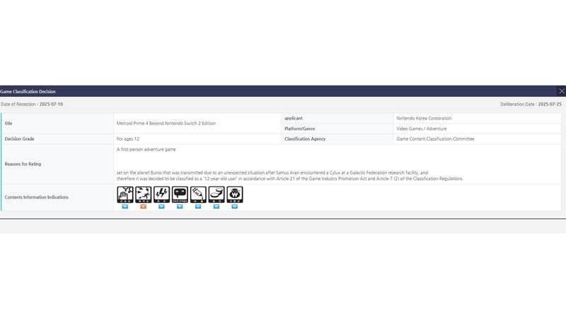 Metroid Prime 4: Beyond Spotted in Rating 1 Metroid Prime 4: Beyond Spotted in Rating