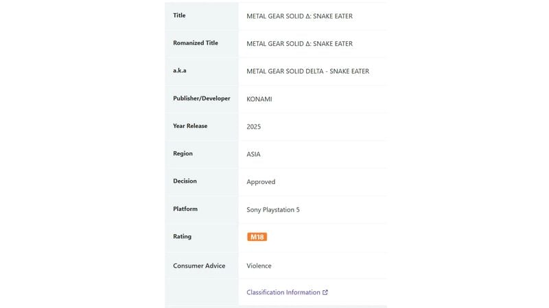 Metal Gear Solid Delta Receives M18 Rating 1 Metal Gear Solid Delta Receives M18 Rating