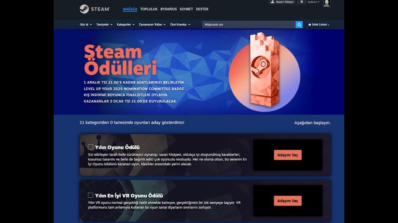 Voting for the Steam Awards 2025 has begun