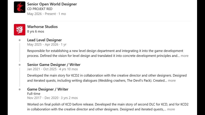 Kingdom Come 2 Writer Joins Witcher 4 Team