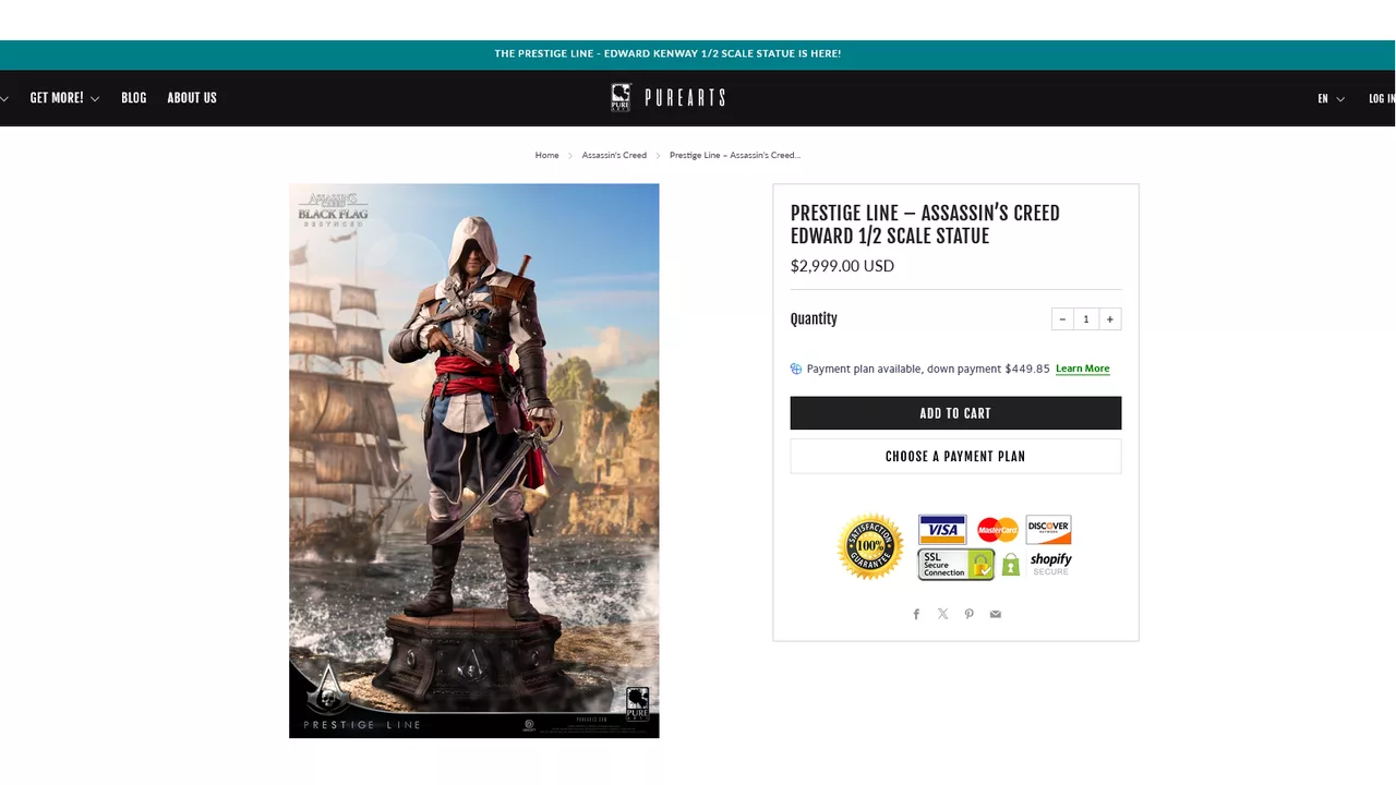 Edward Kenway Statue Announced, Priced at $2,999