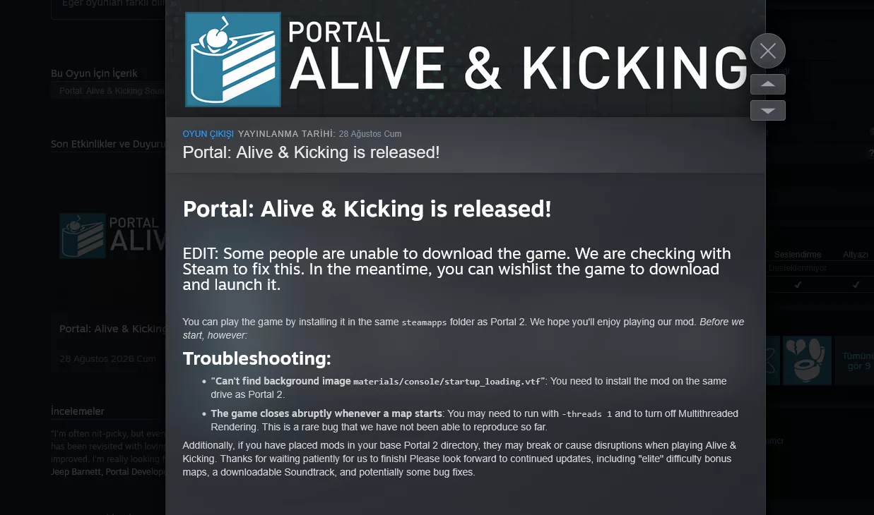 Portal: Alive & Kicking is Finally Available on Steam