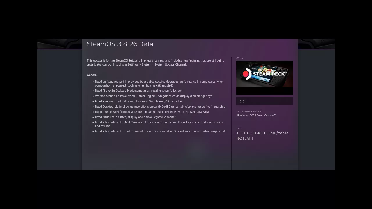 SteamOS 3.8.26 Beta Update Released: What's Changed?