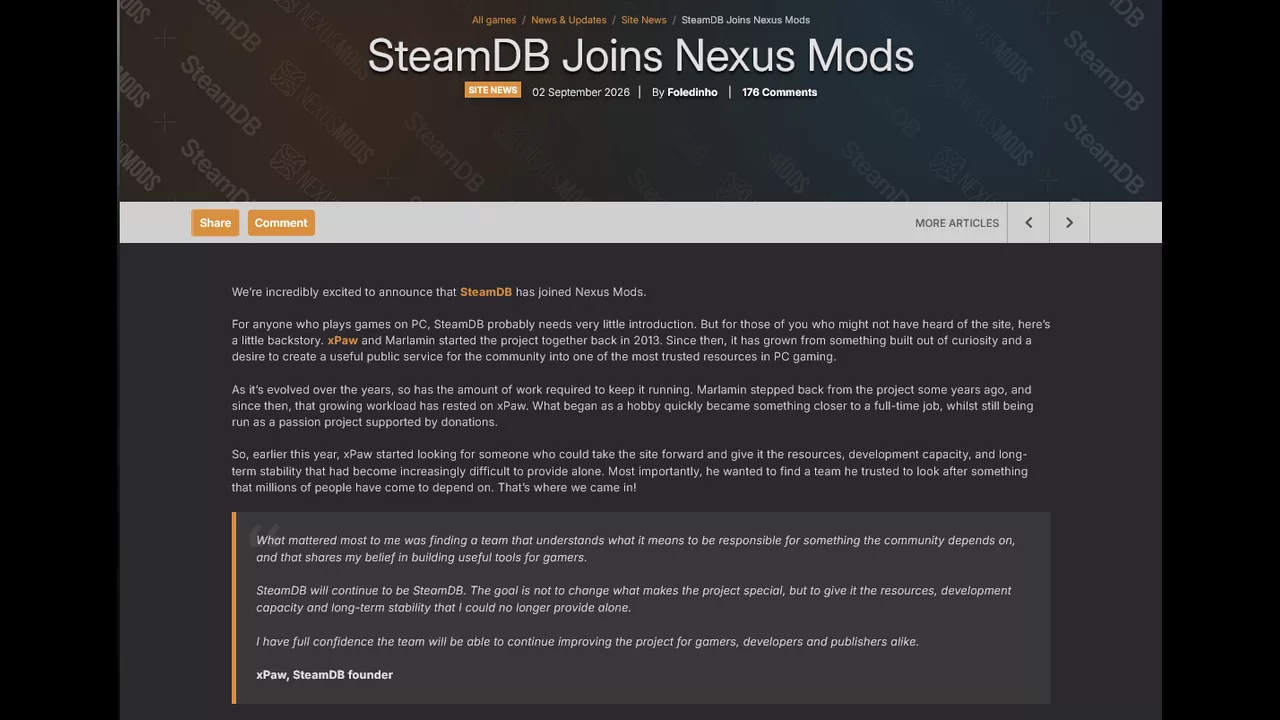 SteamDB and Nexus Mods have Decided to Join Forces