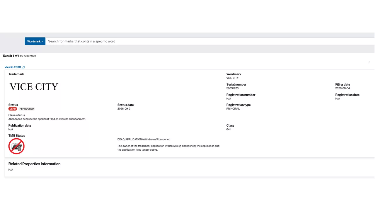 WWE Vice City Withdraws It's Trademark Application